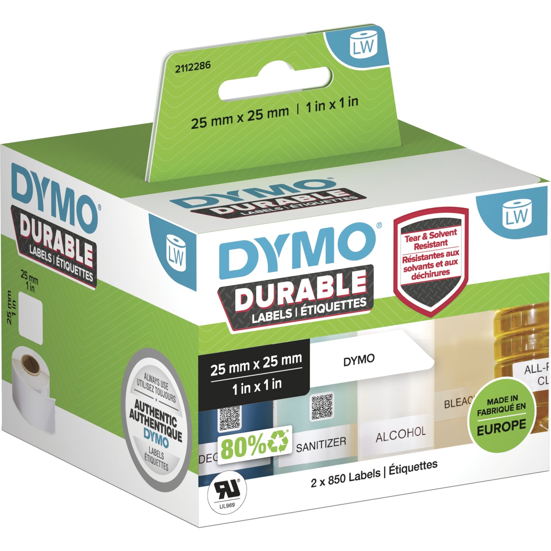 DYMO Authentic LabelWriter Durable Labels | 25mm x 25mm | White Poly |