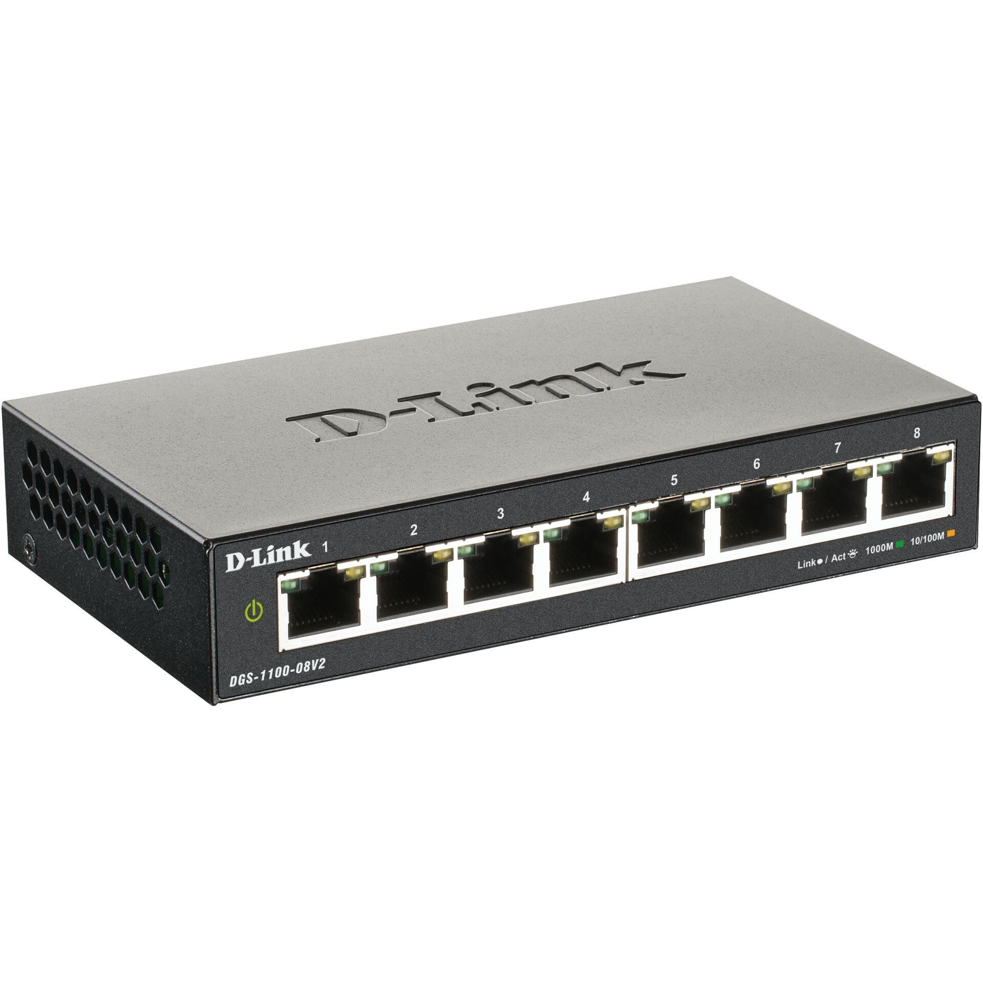 D-Link DGS-1100-08V2 Managed L2 Gigabit Ethernet (10/100/1000) Black -