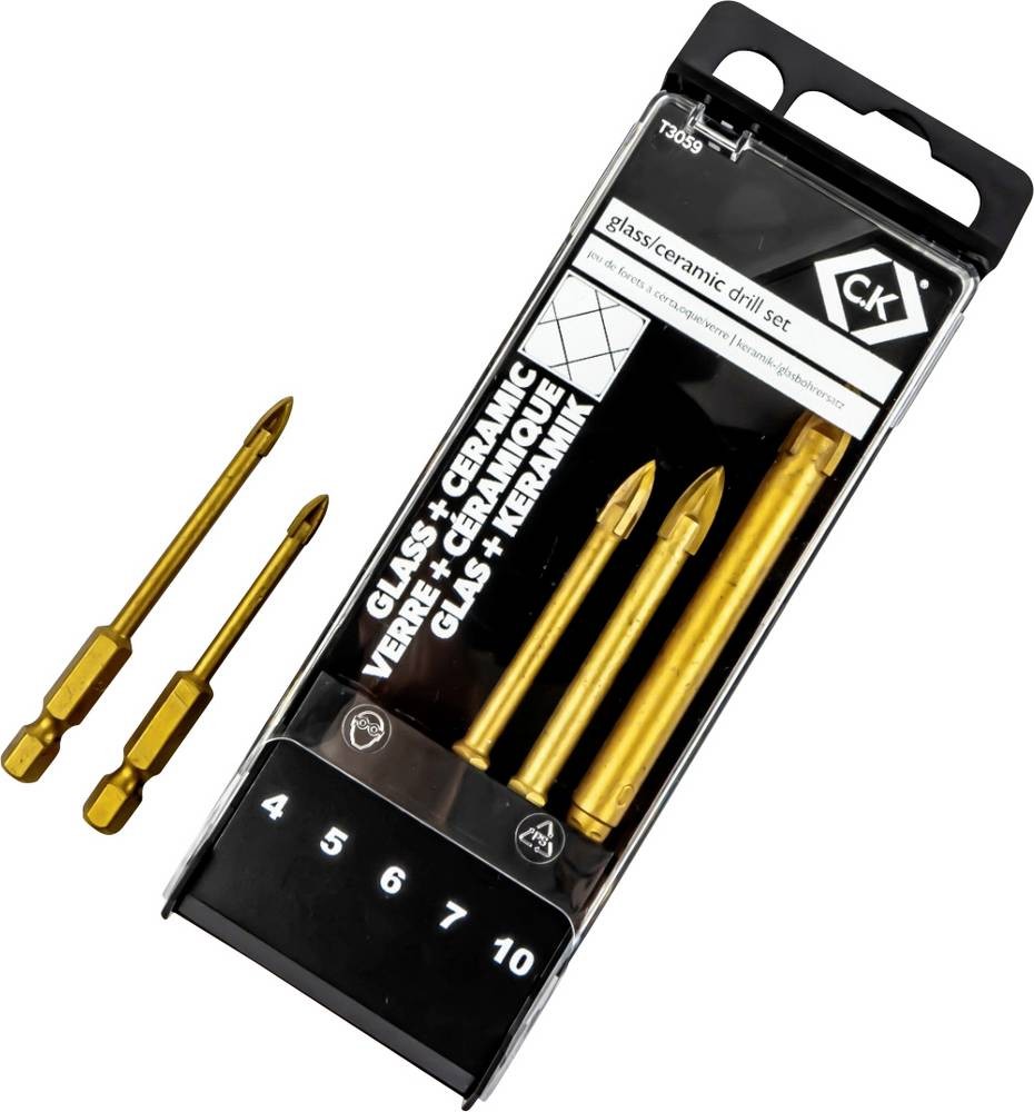 C.K T3059 Glasbohrer-Set 5teilig 4 mm, 5 mm, 6 mm, 7 mm, 10mm 1 Set