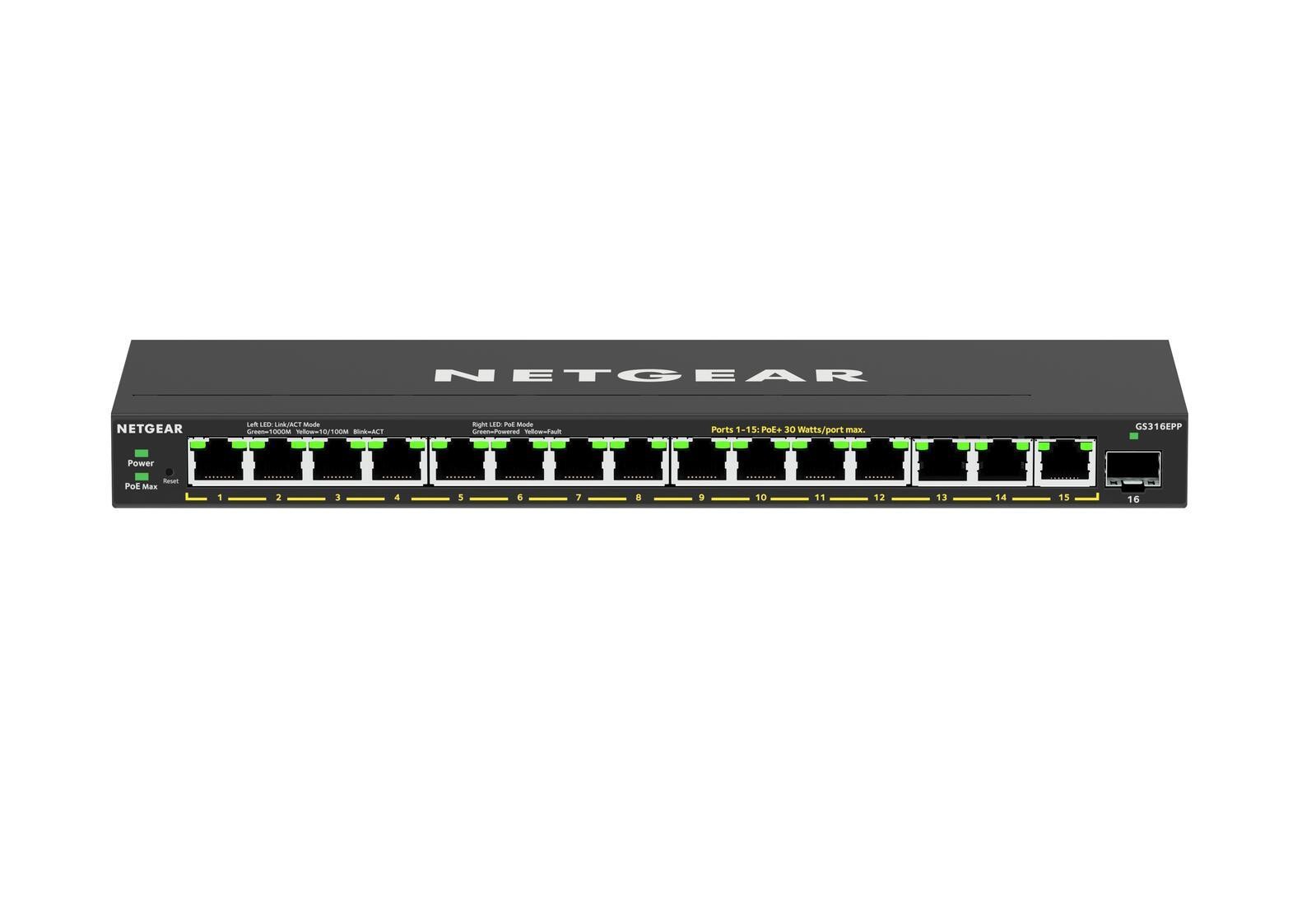 NETGEAR GS316EPP Managed Gigabit Ethernet (10/100/1000) Power over