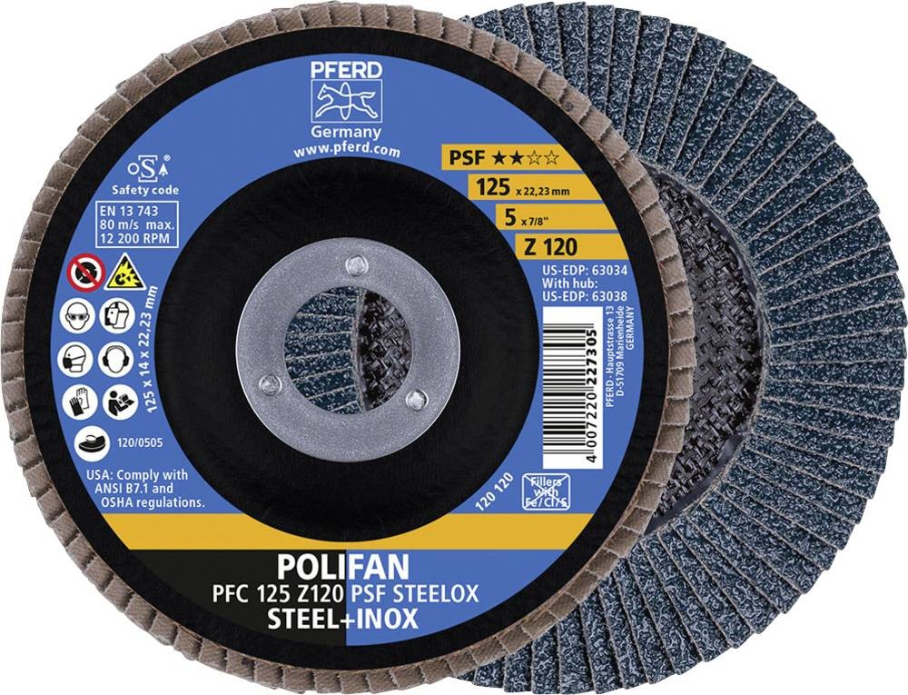 PFERD TOOLS 69398195PFC 125 Z 120 PSF STEELOX Fächerschleifscheibe