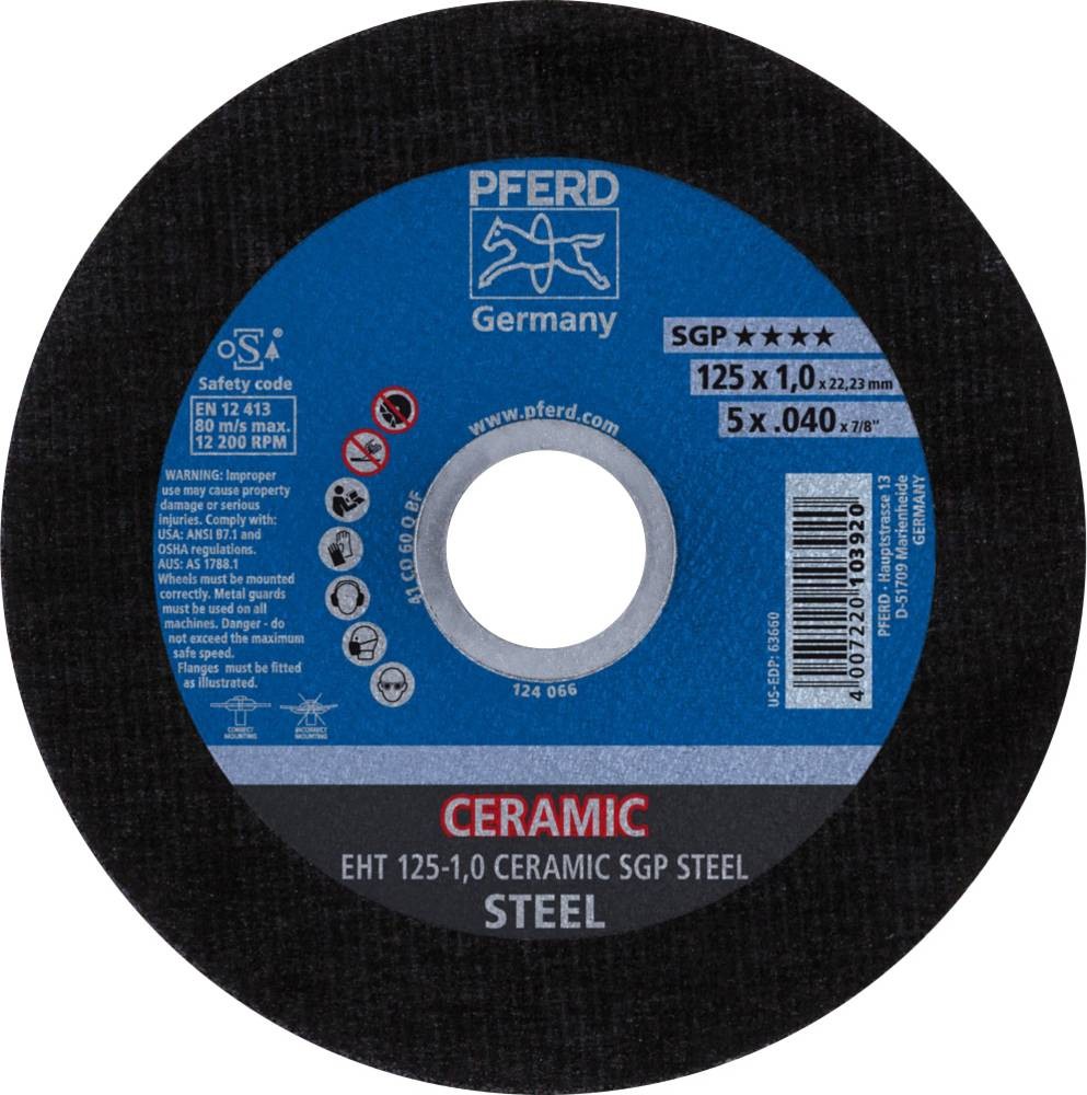Trennscheibe Ceramic SGP Steel D125x1mm ger.STA Bohr.22,23mm PFERD