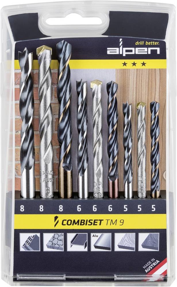 Alpen 0000802102100 TM 9 9teilig Bohrer- y Bit-Sortiment Metall,