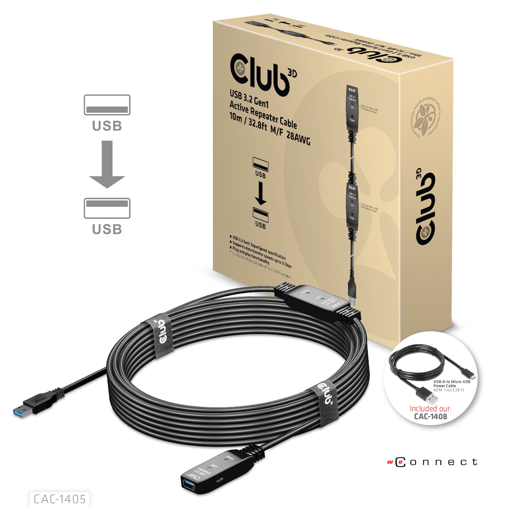 CLUB3D CAC-1405 câble USB USB 3.2 Gen 2 (3.1 Gen 2) 10 m USB A 5