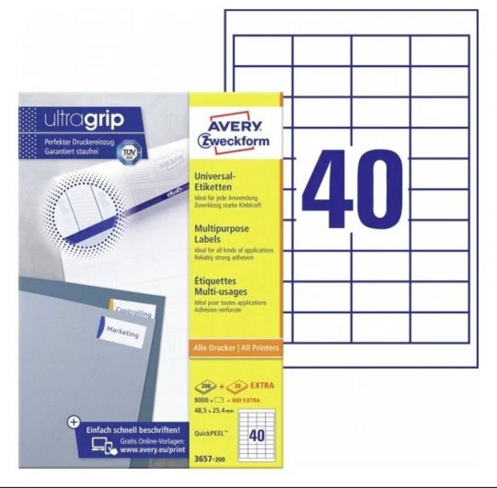Avery 3657-200 self-adhesive label White 8000 pc(s) - Avery 3657-200,