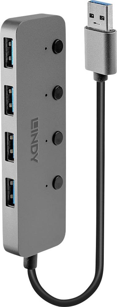 LINDY 43309 USB-Hub 4 Port USB-A USB 3.0 5 GBit/s einzeln schaltbar