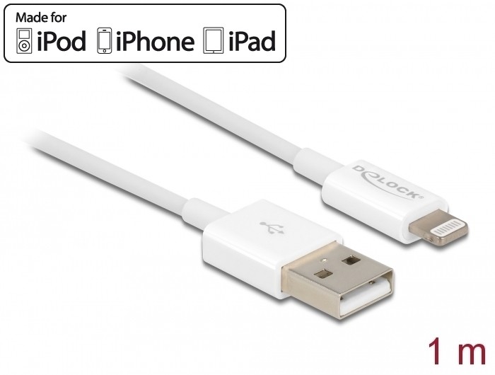 Delock USB Daten- und Ladekabel für iPhone, iPad, iPod weiß