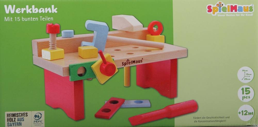 Vedes 41604565 SpielMaus madera Werkbank 15-teilig, 29 x 14 x 13cm
