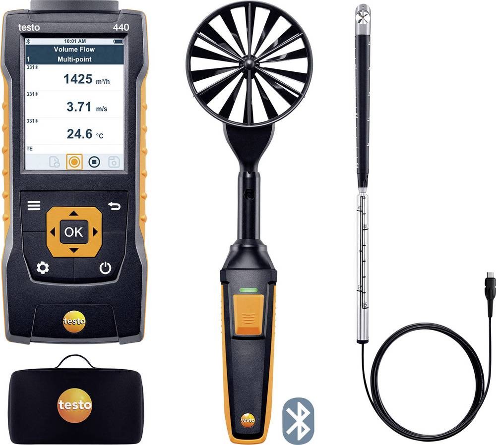 Testo 440 Air Flow ComboKit 2 with Bluetooth NTC, TC, Vane Anemometer,