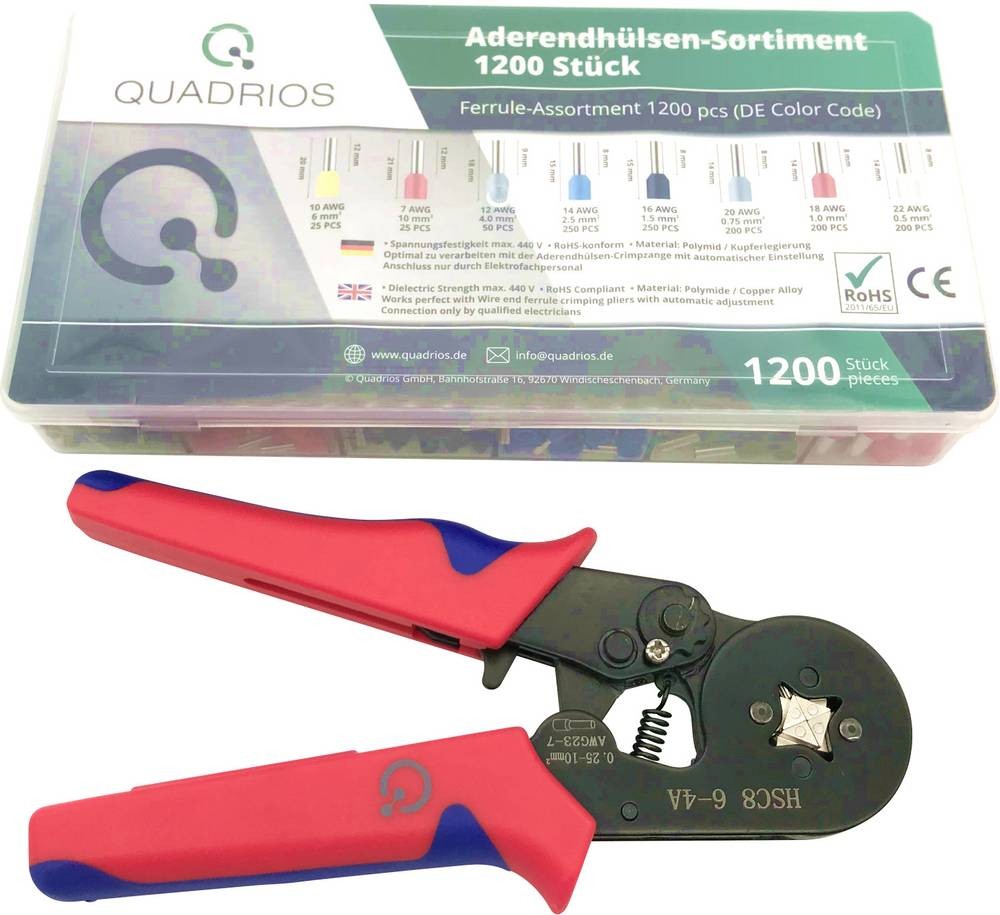 Quadrios 2005CA001 Aderendhülsen-Sortiment Teilisoliert Mehrfarbig