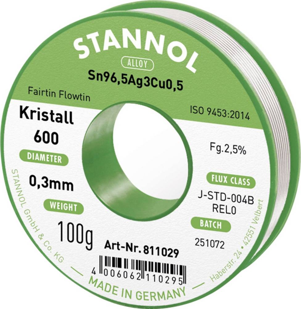 Stannol Kristall 600 Lötzinn, bleifrei Spule Sn96,5Ag3Cu0,5 REL0