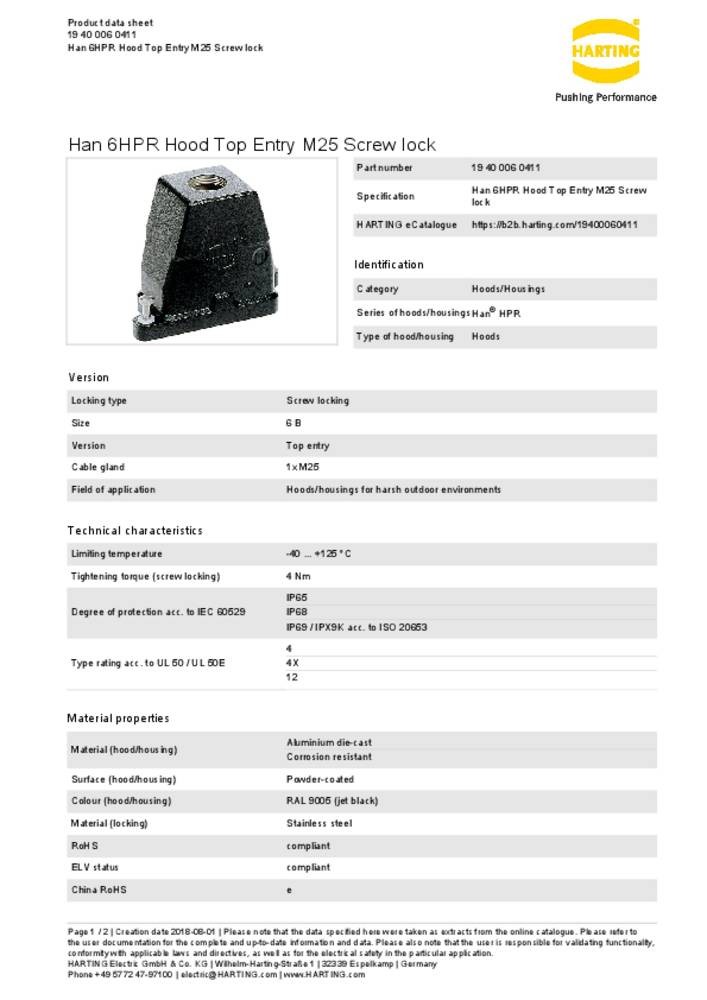 Tüllengehäuse 19400060411 HARTING 1 St.