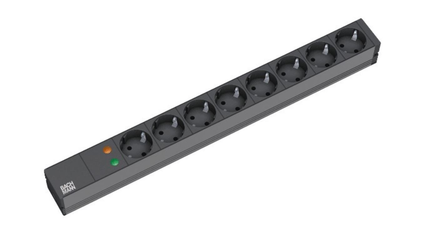 Bachmann 19"-power strip ALU 1HE ÜSS, 8-fach, black 2,0m, without