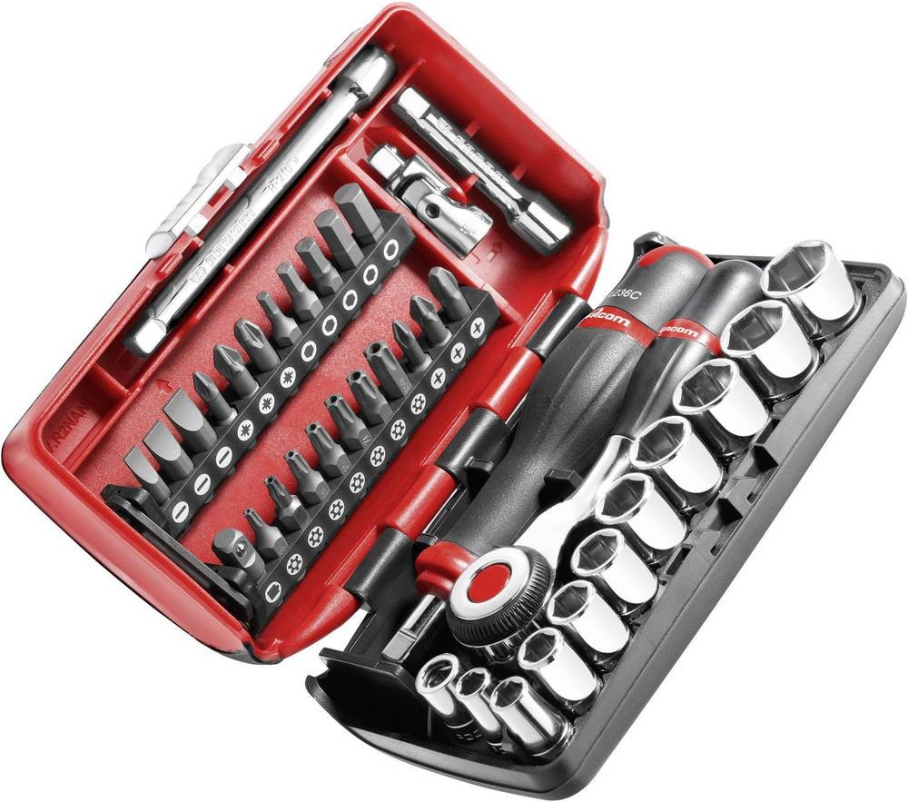 Facom 38-Piece Metric 1/4 in Standard Socket/Bit Set with Ratchet, 6