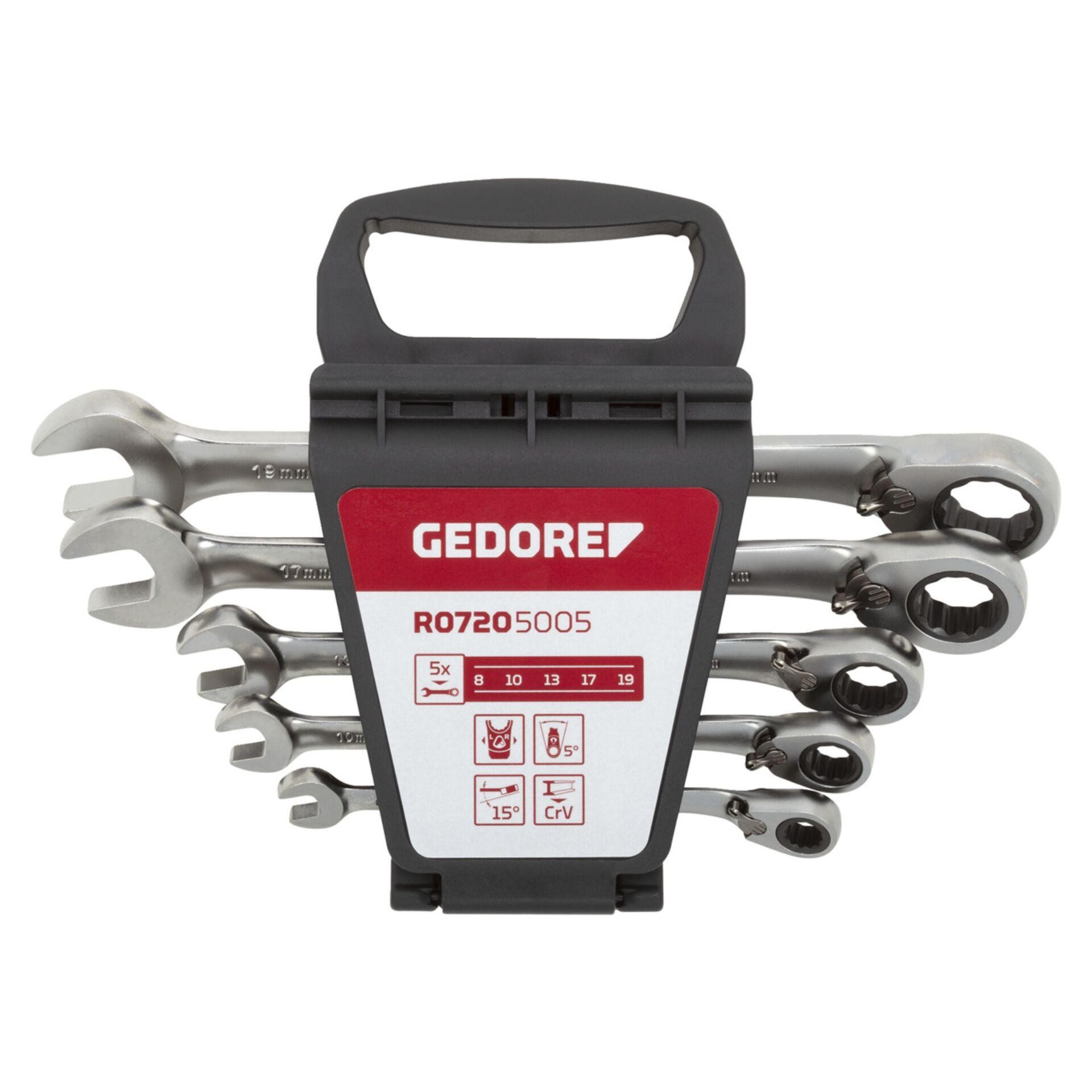 Gedore RED 3300872 R07205005 Maul-Ringratschenschlüssel-Satz 5teilig