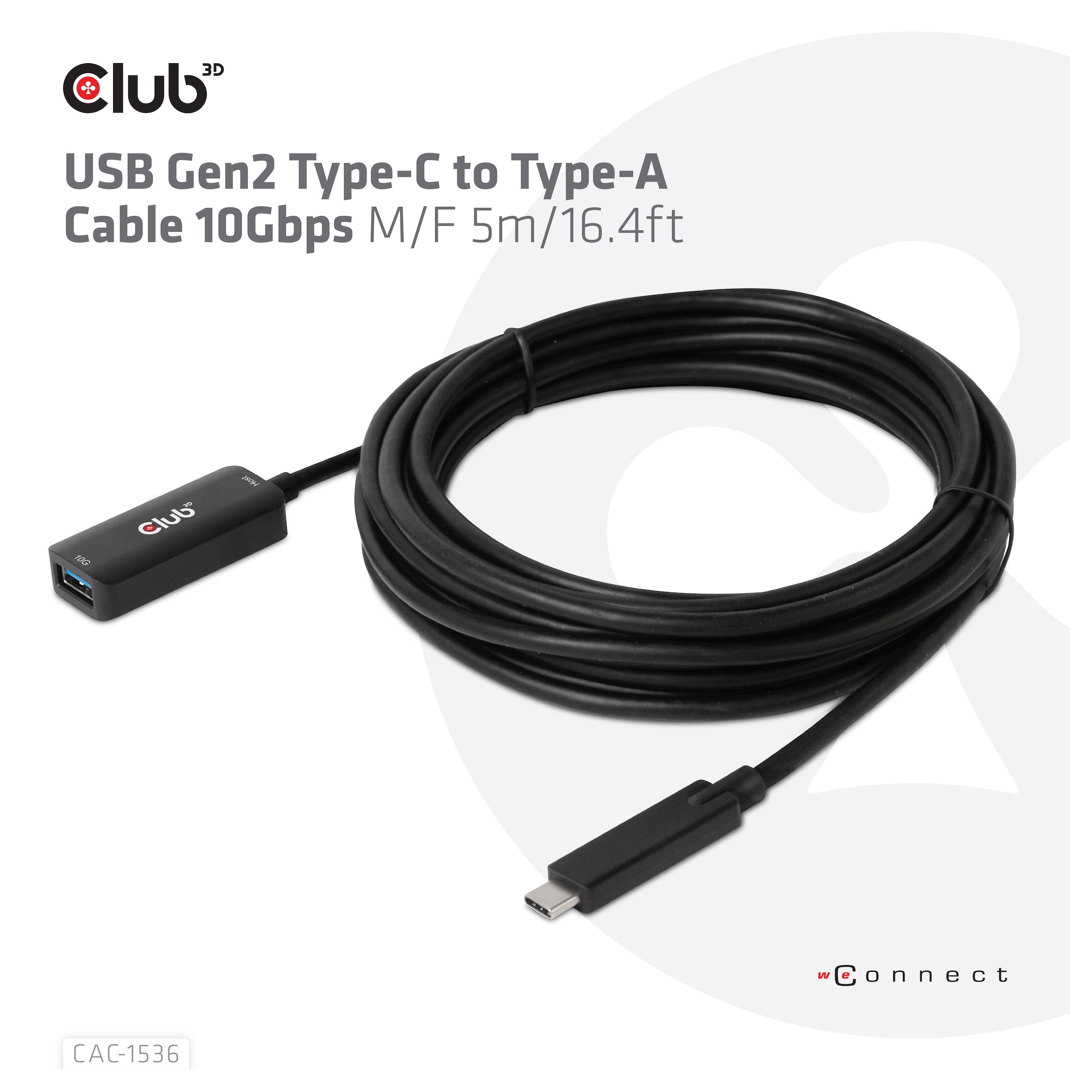 Club3D Club 3D USB Gen2 Typ-C zu Typ-A Kabel 10Gbps 5m Bu./St.