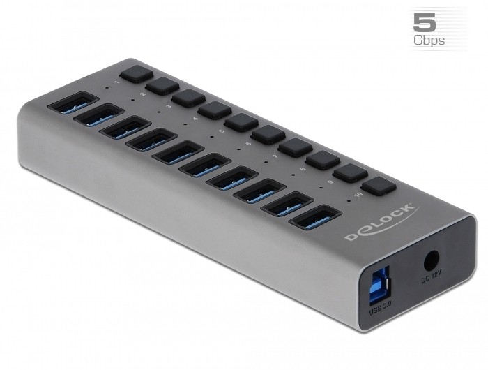 DeLOCK Hub 5 Gbps USB esterno con 10 porte + Switch - DeLOCK Hub 5
