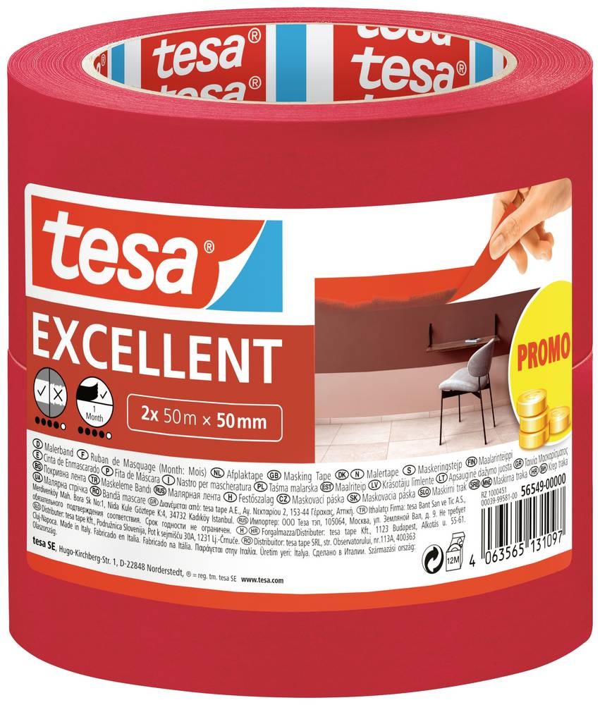 Tesa EXCELLENT 56549-00000-00 Kreppband Rot (L x B) 50m x 50mm 2 pc(s)