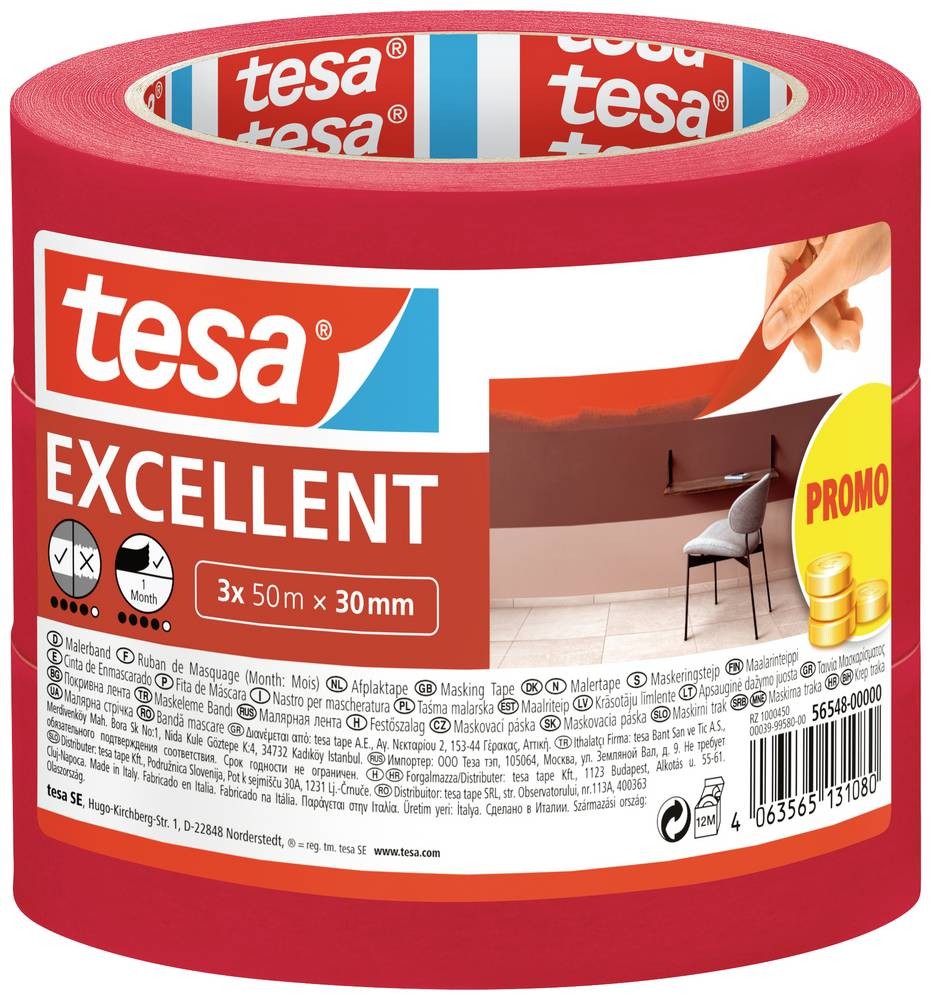 Tesa EXCELLENT 56548-00000-00 Kreppband Rot (L x B) 50m x 30mm 3St.