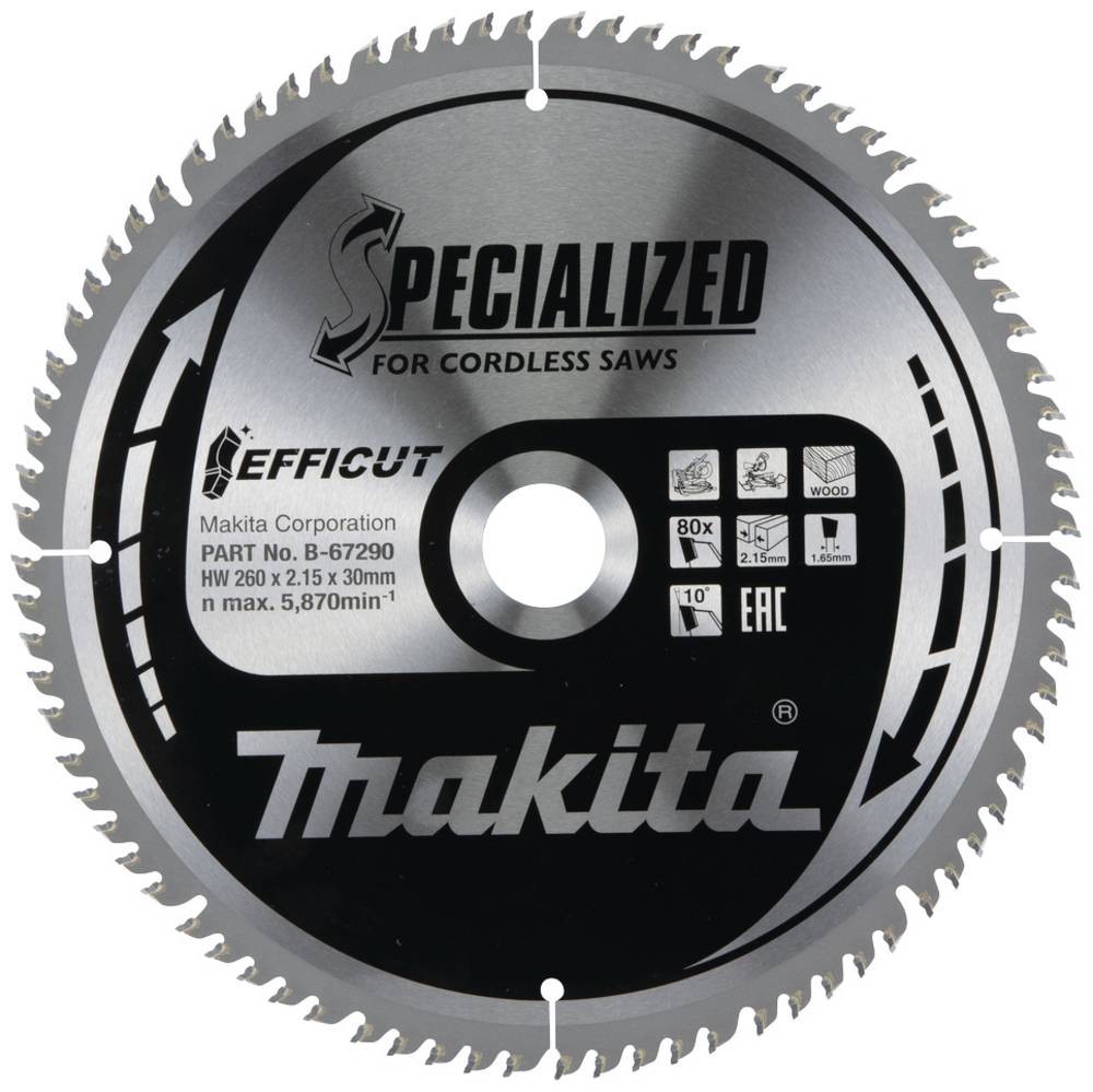 Makita B-67290 saw blade 260 x 30 x 2.15mm Zähneanzahl: 80 1 pc(s)