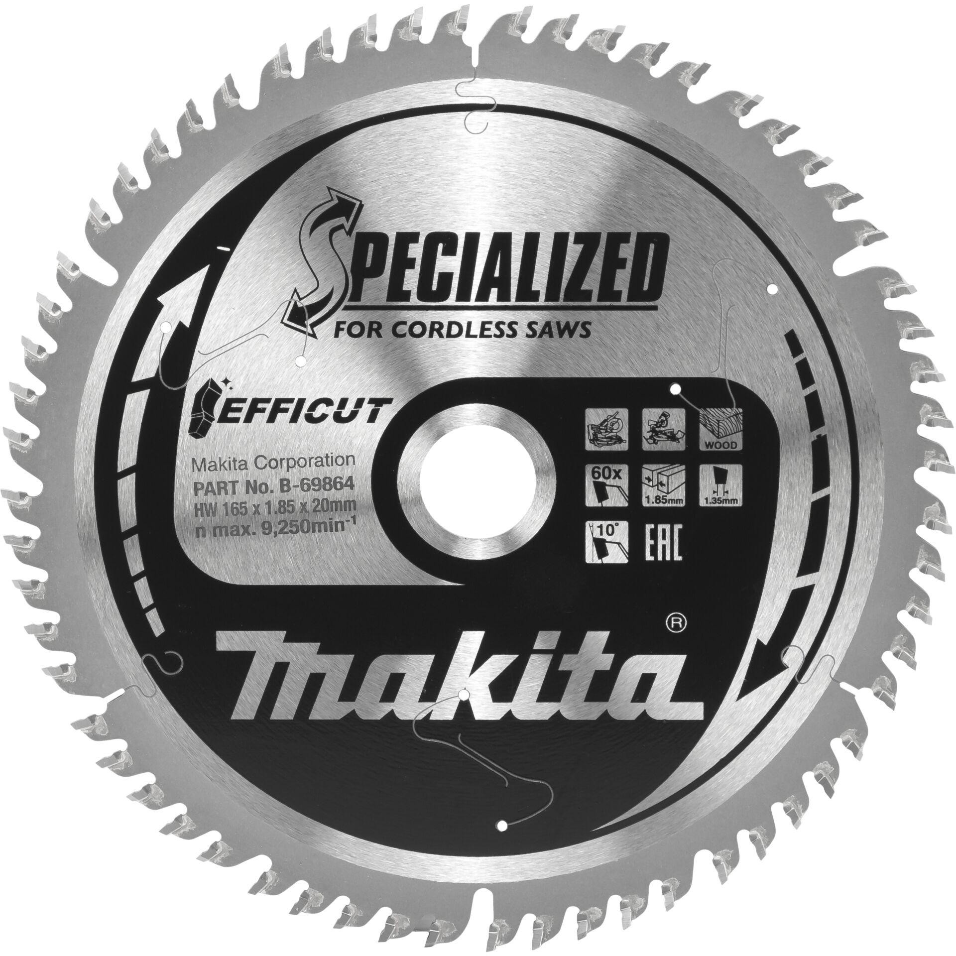 Makita B-69864 saw blade 165 x 20 x 1.85 mm Zähneanzahl: 60 1 St.