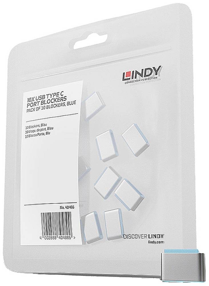 Lindy USB Type C Port Blockers (Without Key) - Pack of 10, Blue -