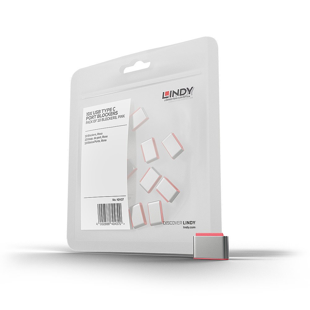 Lindy USB Type C Port Blockers (Without Key) - Pack of 10, Pink -