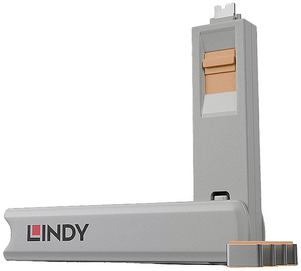 Lindy USB Type C Port Blocker Key - Pack of 4 Blockers, Orange -