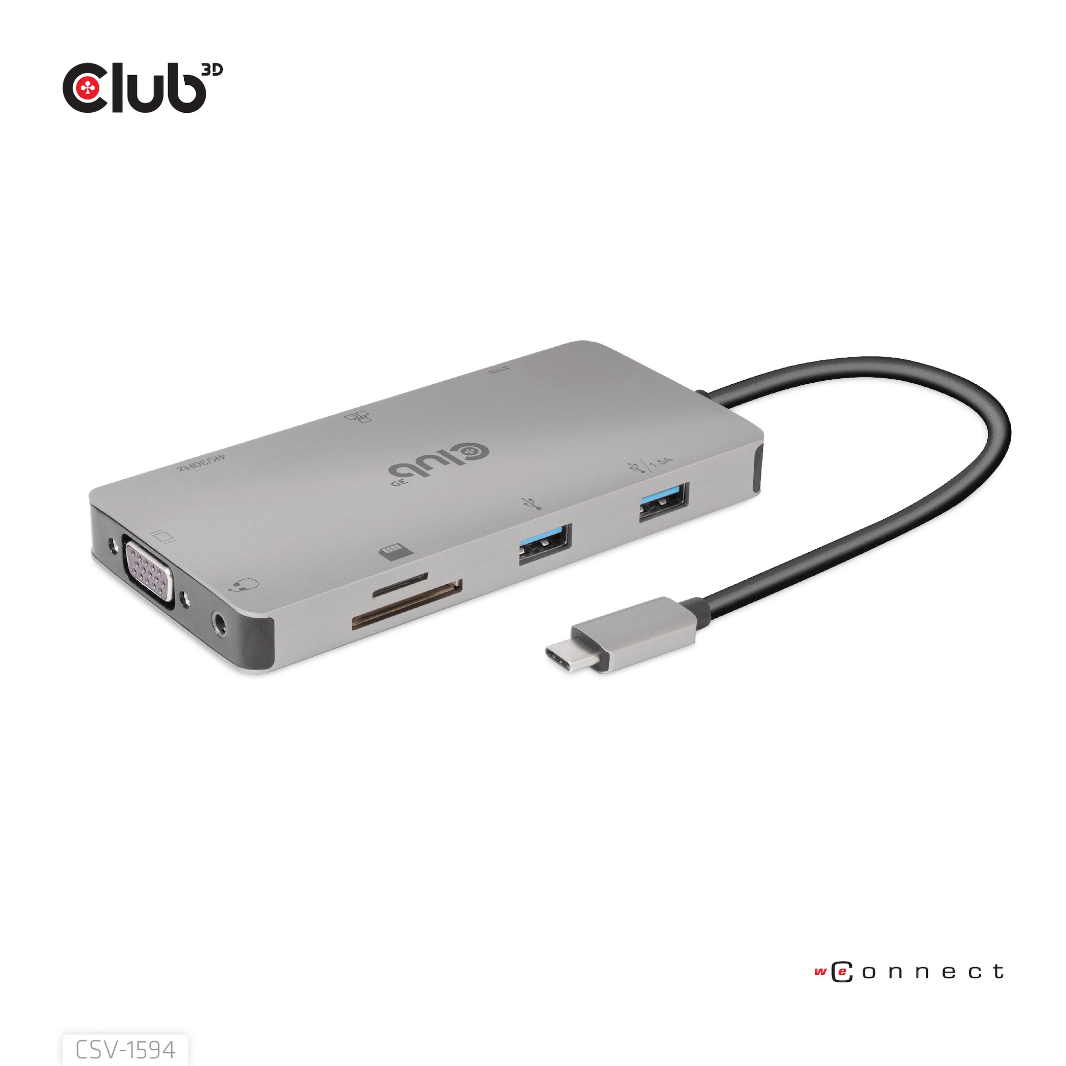 club3D CSV-1594 9 Port USB 3.1 Gen 1-Hub mit eingebautem Netzwerk-