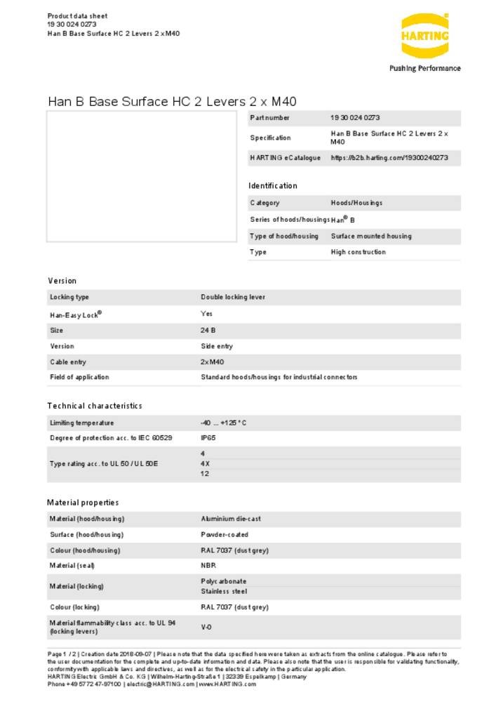 HARTING Sockelgehäuse 19300240273 1St.