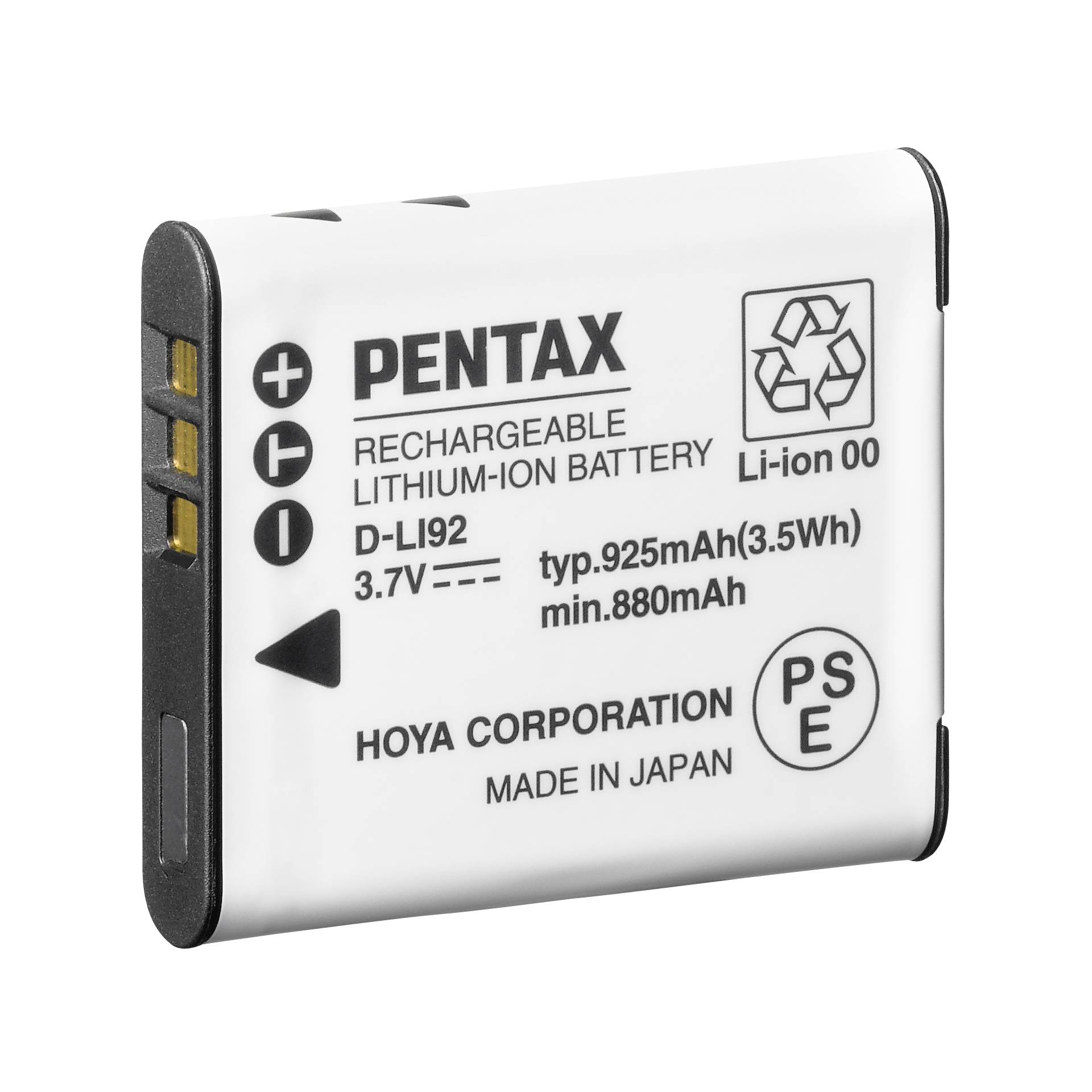 Pentax D-LI92 Ión de litio 925 mAh - Pentax D-LI92, 925 mAh, 3,7 V,