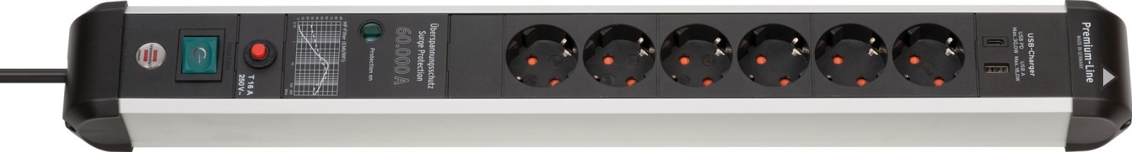 Brennenstuhl 1391010620 parafoudre-multiprise argent, noir