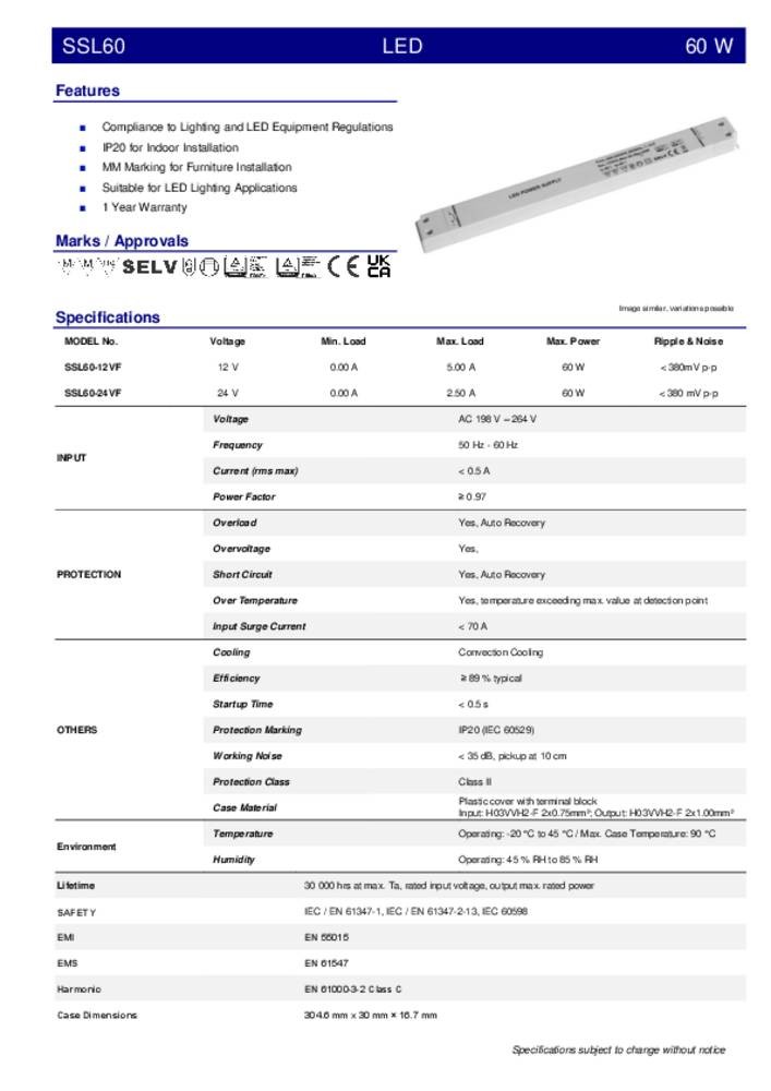 Dehner Elektronik SSL60-24VF LED-Trafo, LED-Treiber Konstantspannung
