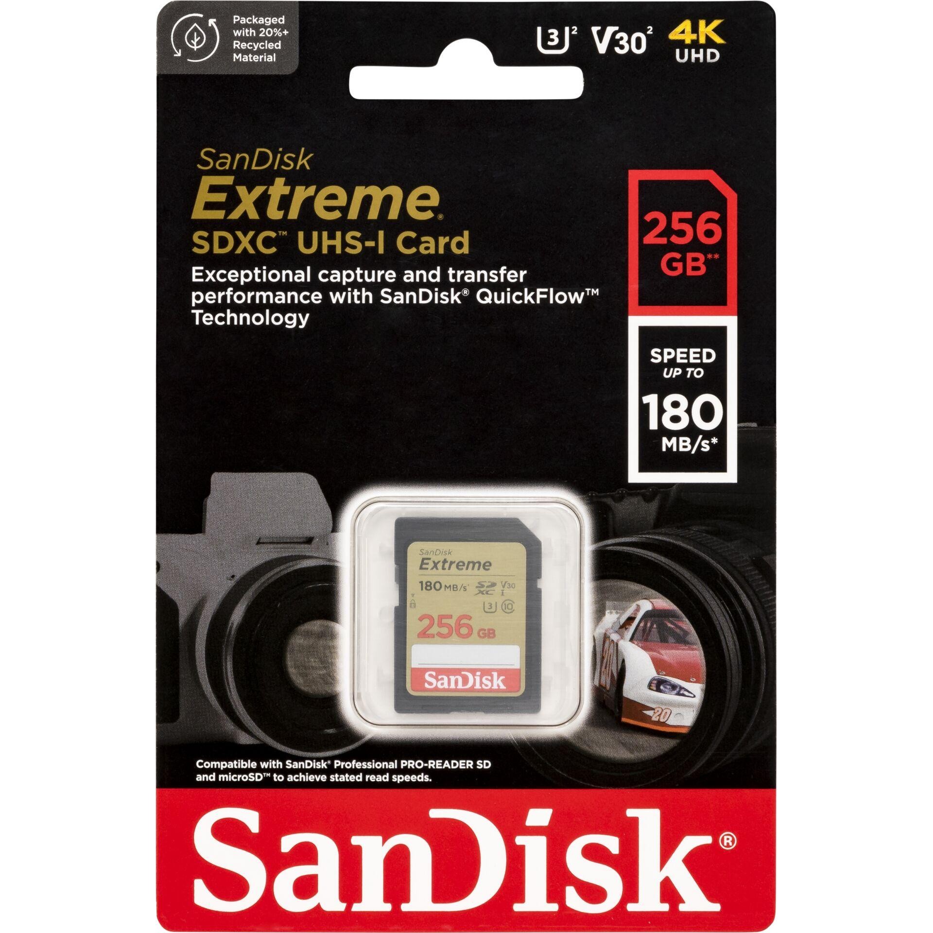 SanDisk Extreme 256 GB SDXC UHS-I Class 10 - SanDisk Extreme, 256 GB,