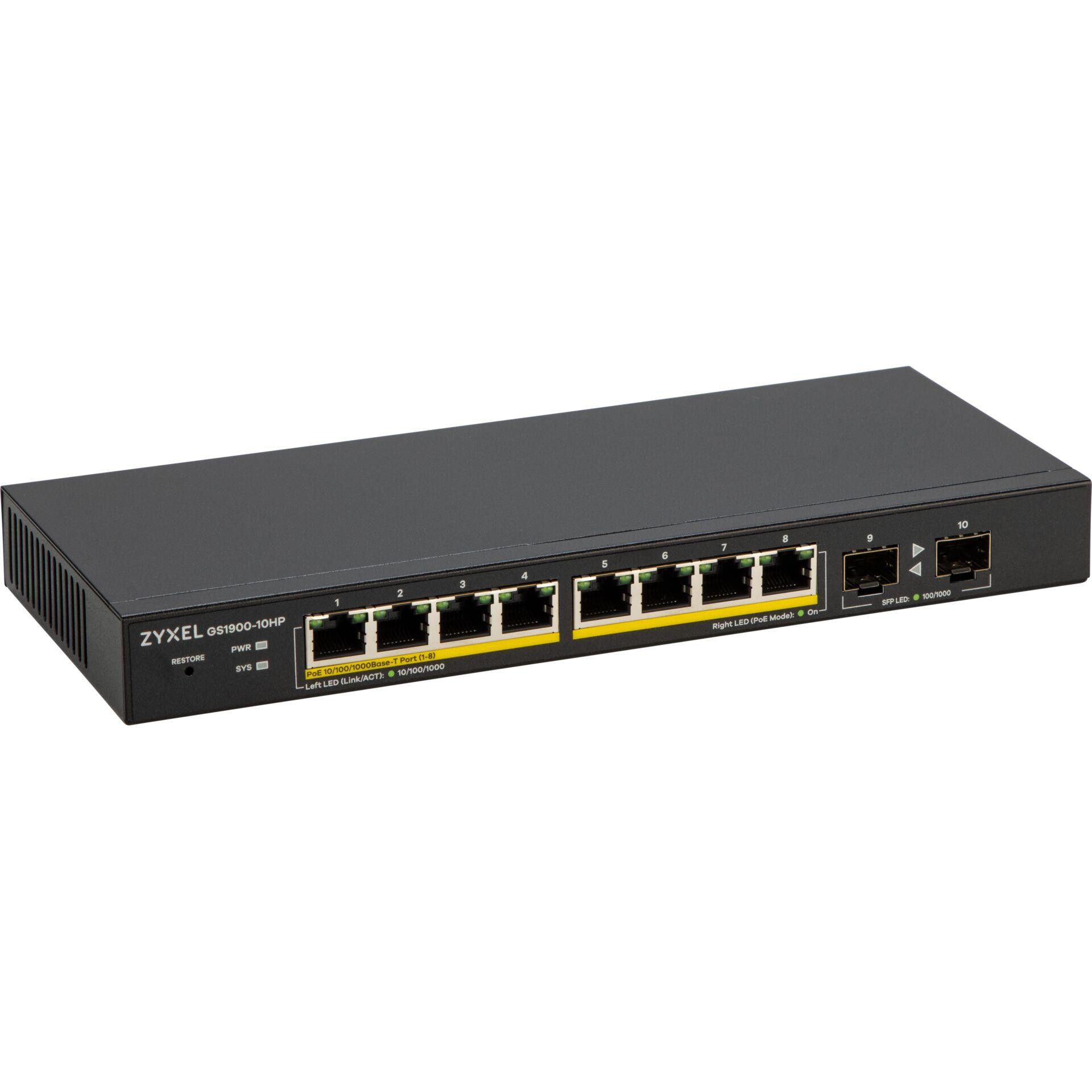 Zyxel GS1900-10HP Géré L2 Gigabit Ethernet (10/100/1000) Connexion