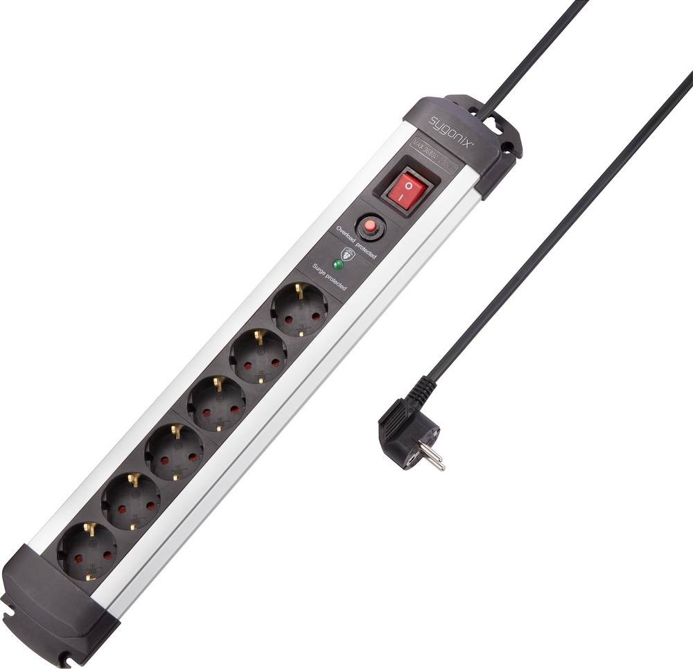Sygonix SY-4755612 overvoltage protection-power strip 6fach silver,