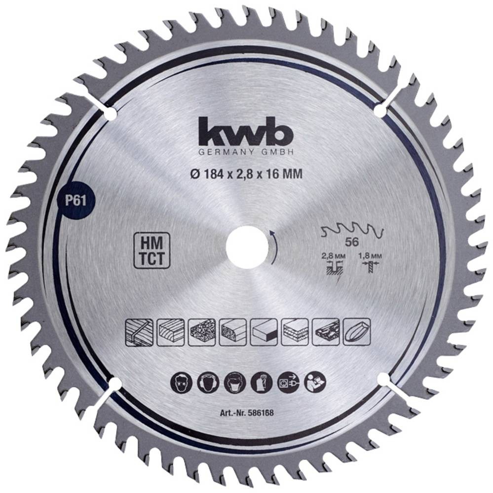 Kwb 586168 Hartmetall hoja de sierra 184 x 16mm 1 pieza