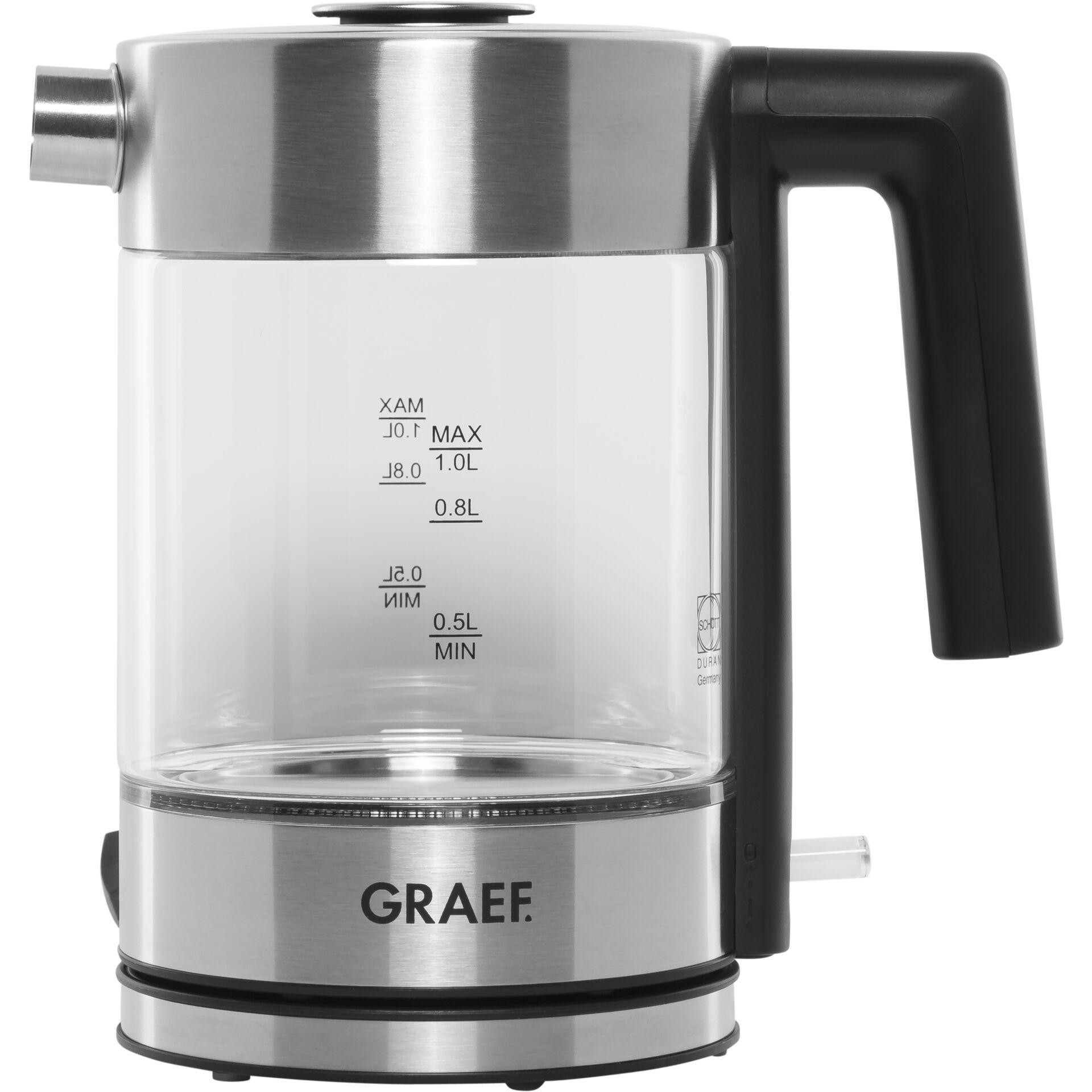 Graef WK300 bouilloire 1 L 2000 W Noir, Acier inoxydable, Transparent