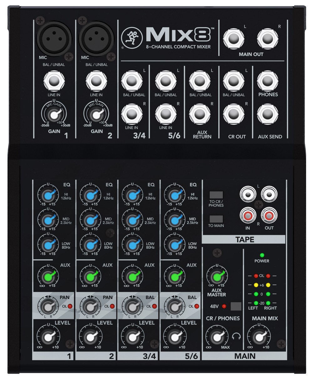 Mackie Mix8 8 canaux 20 - 30000 Hz Noir - Mackie Mix8, 8 canaux, Noir