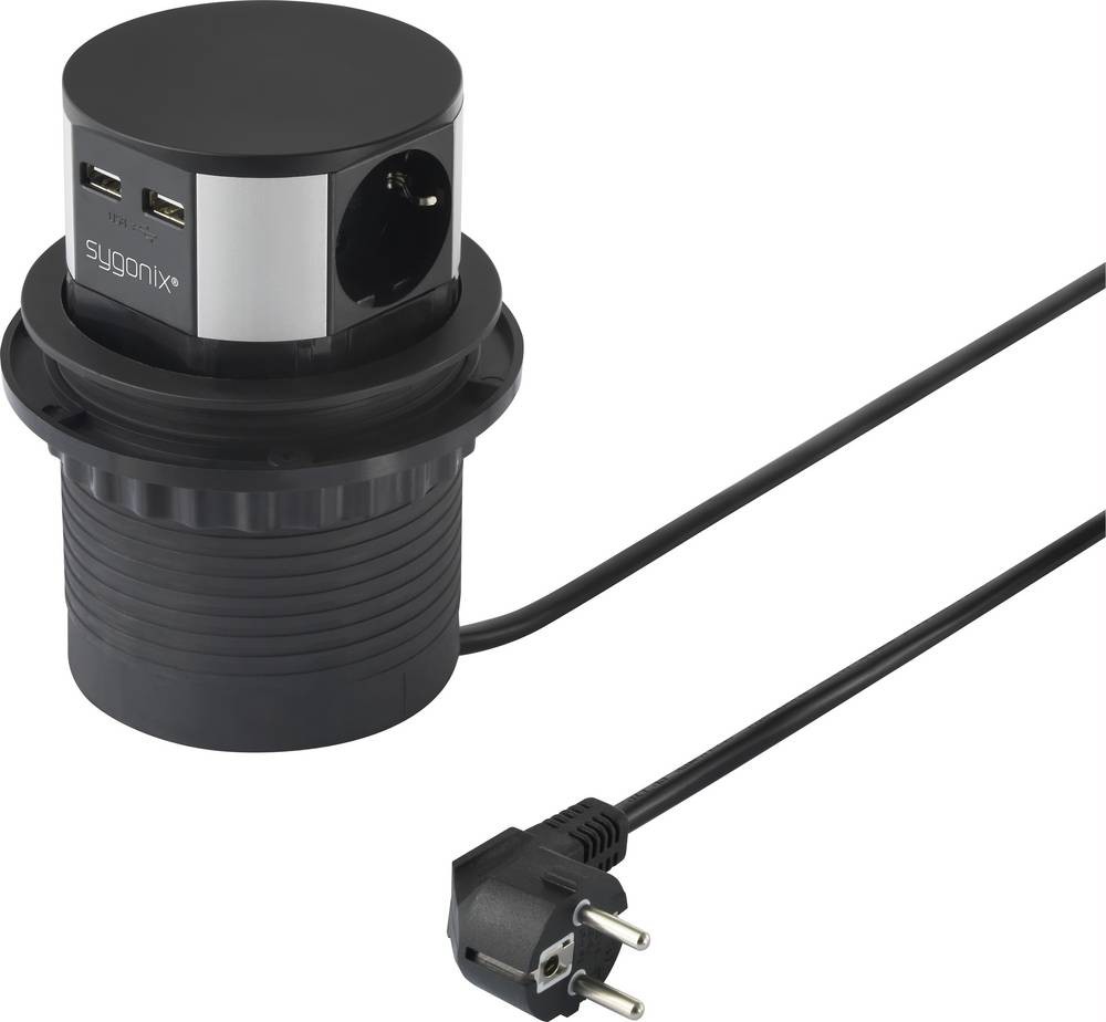 Sygonix SY-4780156 Steckdosenturm black, silver Schutzkontakt 1 pc(s)