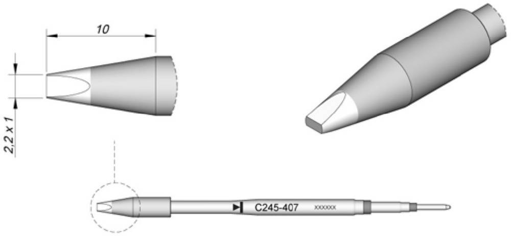 JBC Tools C245407 Lötspitze Meißelform, gerade Spitzen-taille 1.0mm