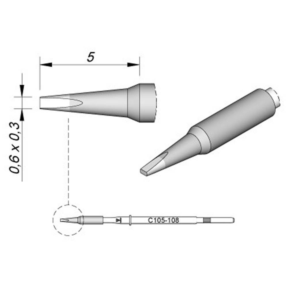 JBC Tools C115113 soldering tip chisel shape, straight tip size 0.3mm