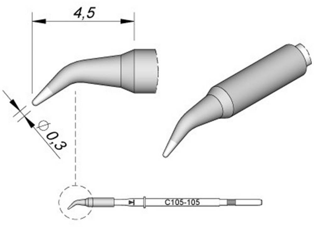 JBC Tools C115105 Lötspitze Rundform, gebogen Spitzen-taille 0.3mm