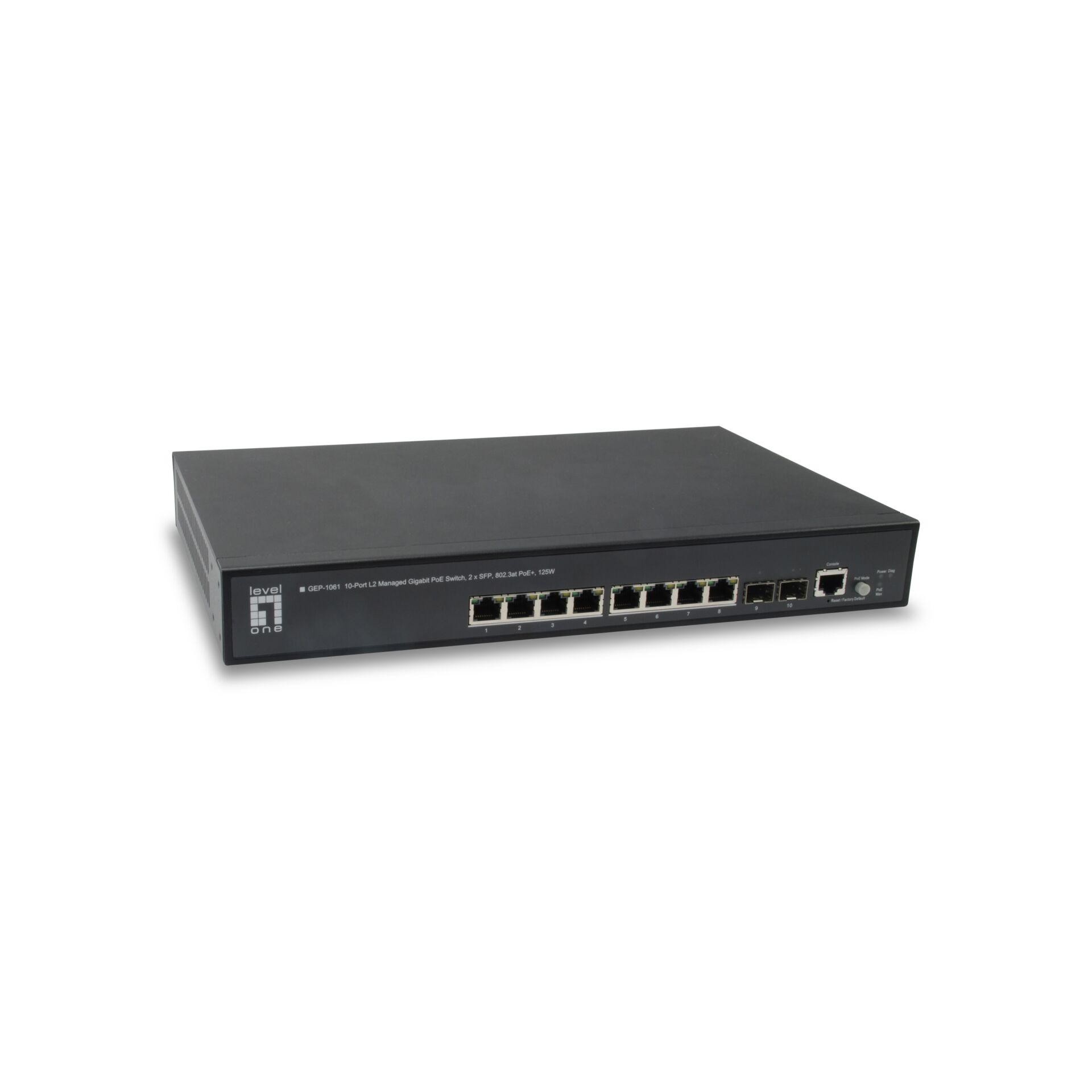 LevelOne KILBY 10-Port L2 Managed Gigabit PoE Switch, 2 x SFP, 802.