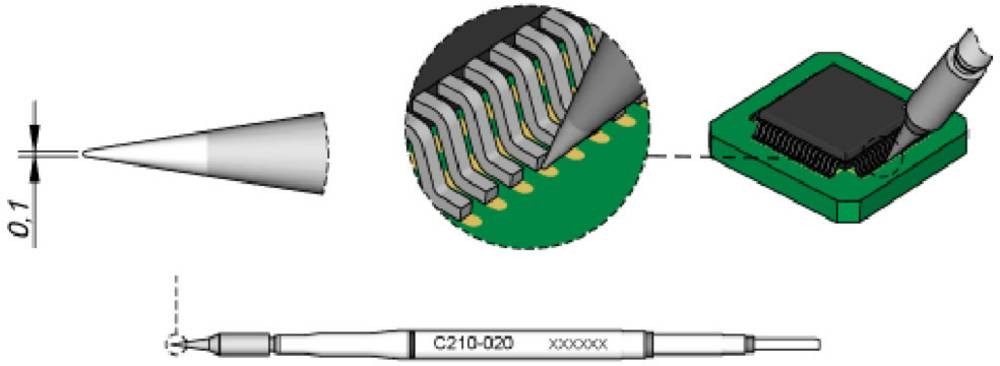 JBC Tools C210020 Lötspitze Rundform, gerade Spitzen-taille 0.1mm
