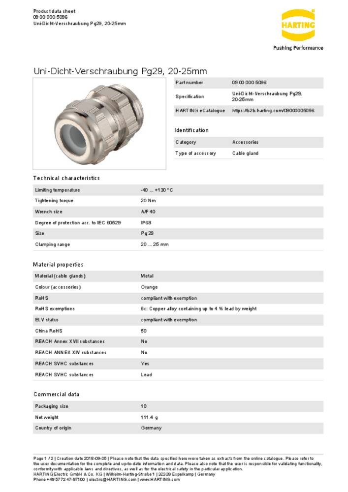 HARTING Kabelverschraubung 09000005096 Inhalt: 1 St.