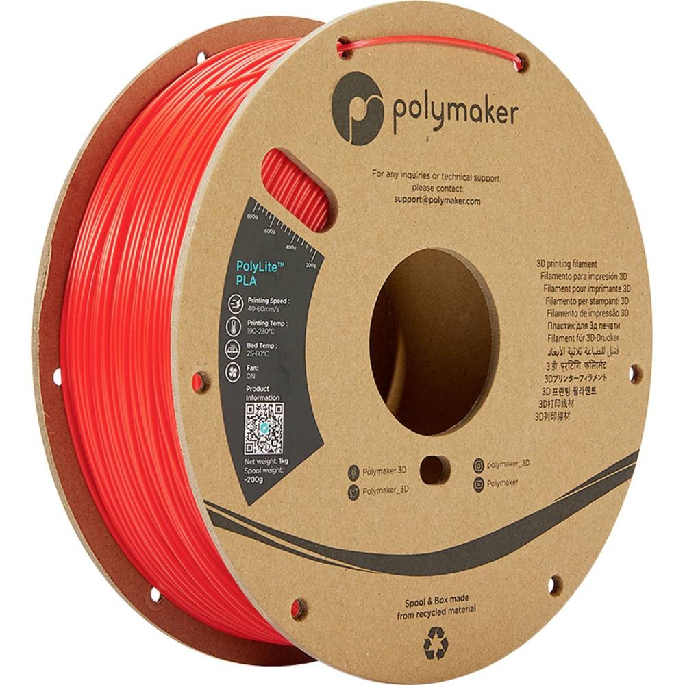 Polymaker PA02004 PolyLite Filament PLA 1.75mm 1000g Rot 1 pezzo