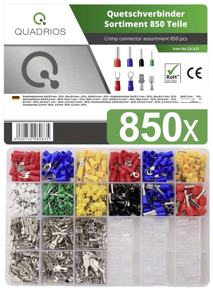 Quadrios 22C423 Quetschverbinder-Sortiment 0.5mm² 6mm² Rot, Blau,