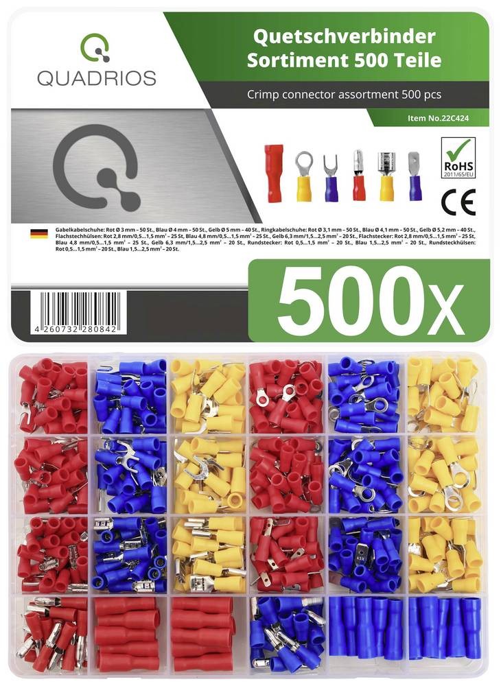 Quadrios 22C424 Quetschverbinder-Sortiment 0.5mm² 2.5mm² Rot, Blau,