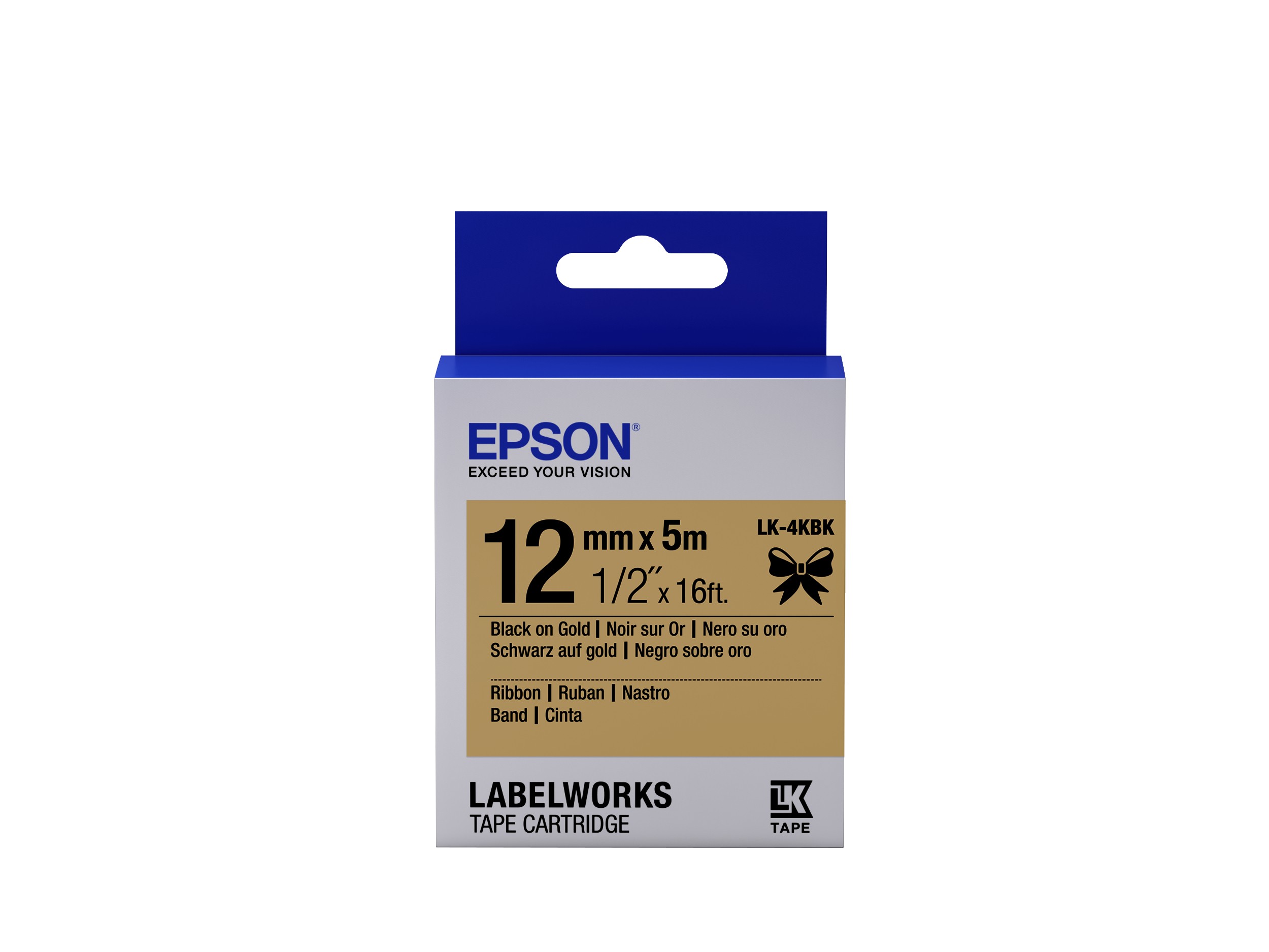 Epson Satin Ribbon Gold/Black 12mm(5m) LK-4KBK - Epson Satin
